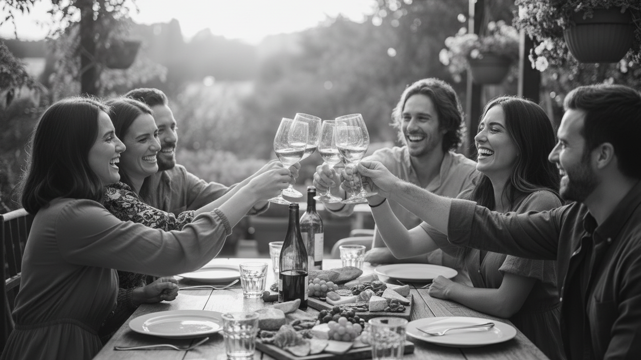 Amigos bebiendo vino sin alcohol 0.0
