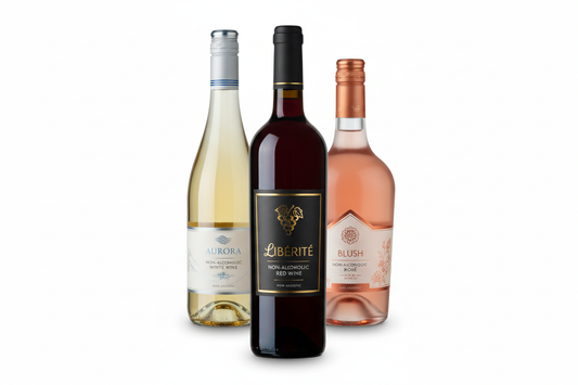 pack de tres botellas de vino variadas sin alcohol sin fondo